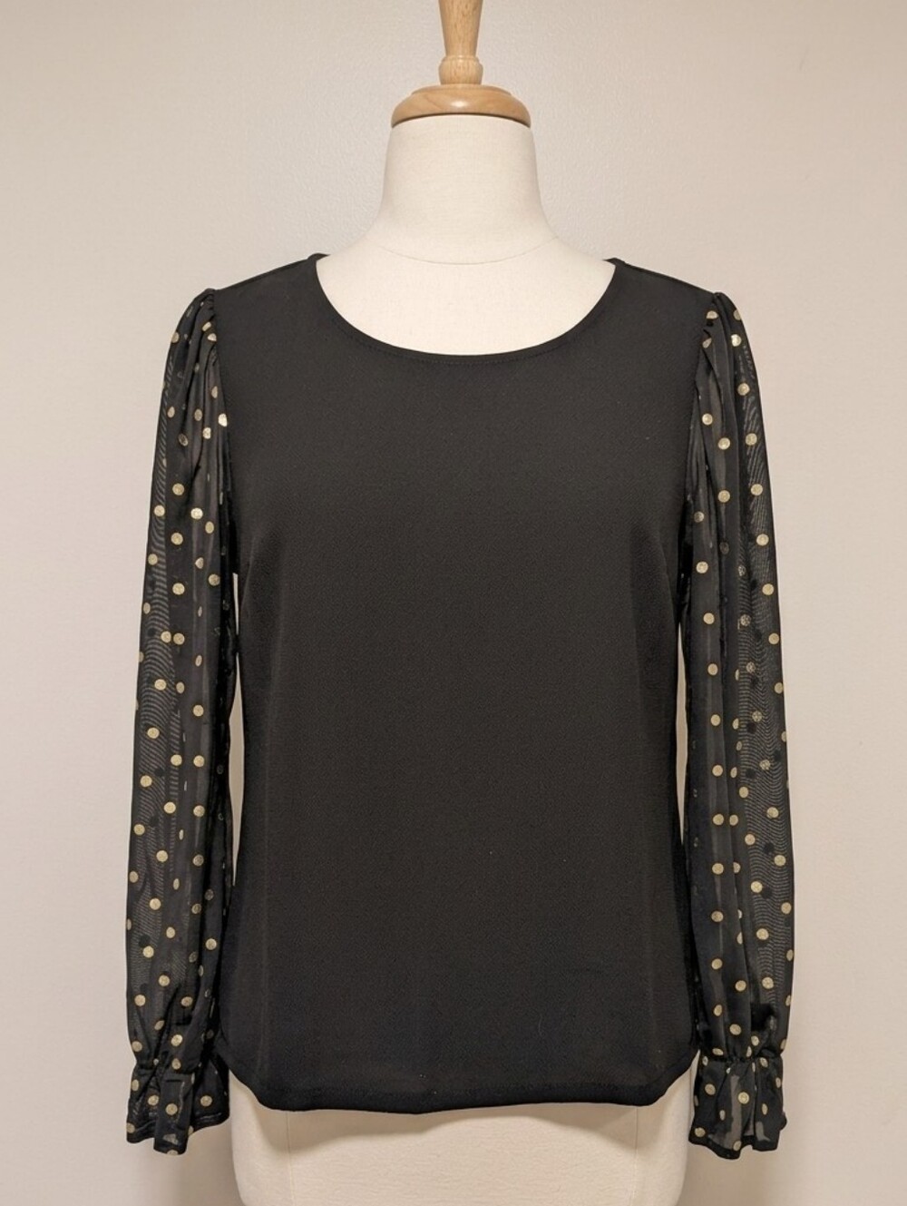 Madison Blouse With Sheer Gold Polka Dots Sleeves Medium - Picture 1 of 6